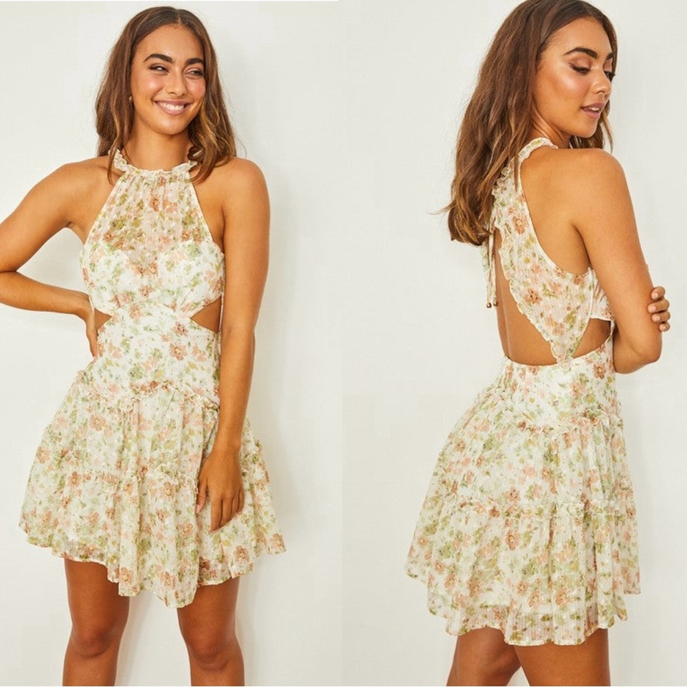 One and Only‎ Meghan Double Cutout Floral Halter Neck Dress